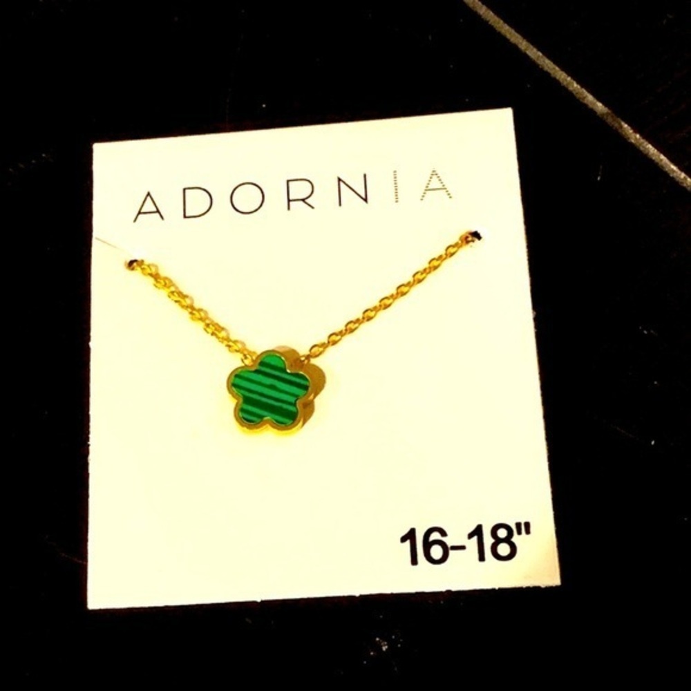 Adorina 14K Gold Plated Green Mother-of-Pearl Clover Pendant Necklace NWT